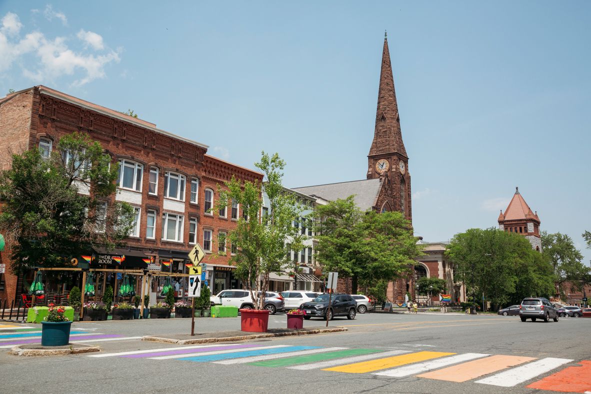 <strong>Pure New England:</strong> The skyline of downtown Northampton, like many towns in Massachusetts and the wider region, is dominated by a church steeple. The town was founded by Puritans in 1654.