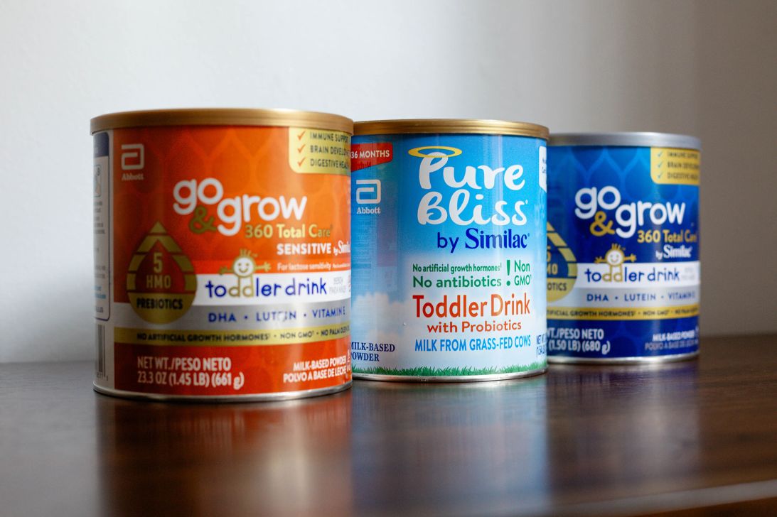 Many toddler drinks have eye-catching labels that may look similar to infant formula versions, experts say.