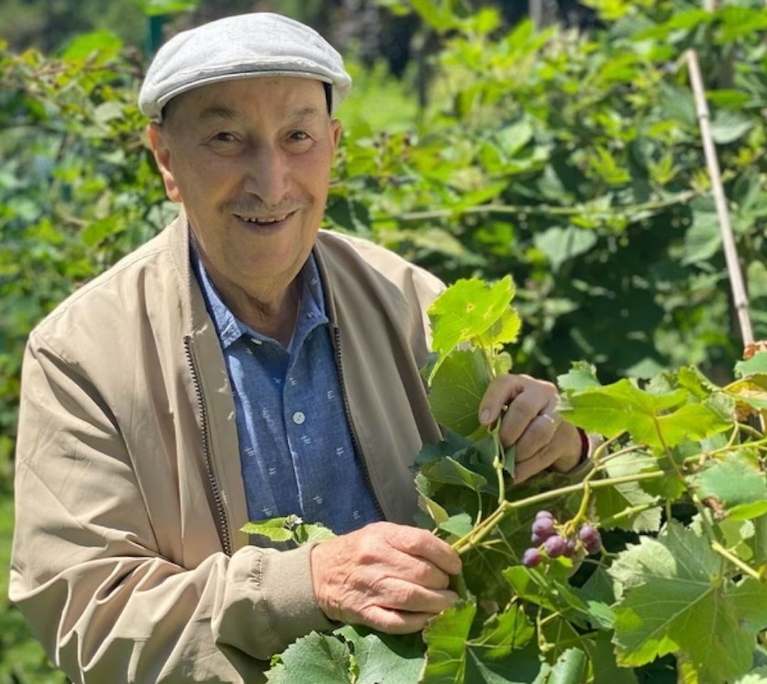 Mohammad Zarqa proudly shows off his grape vines at his home garden in New Jersey.