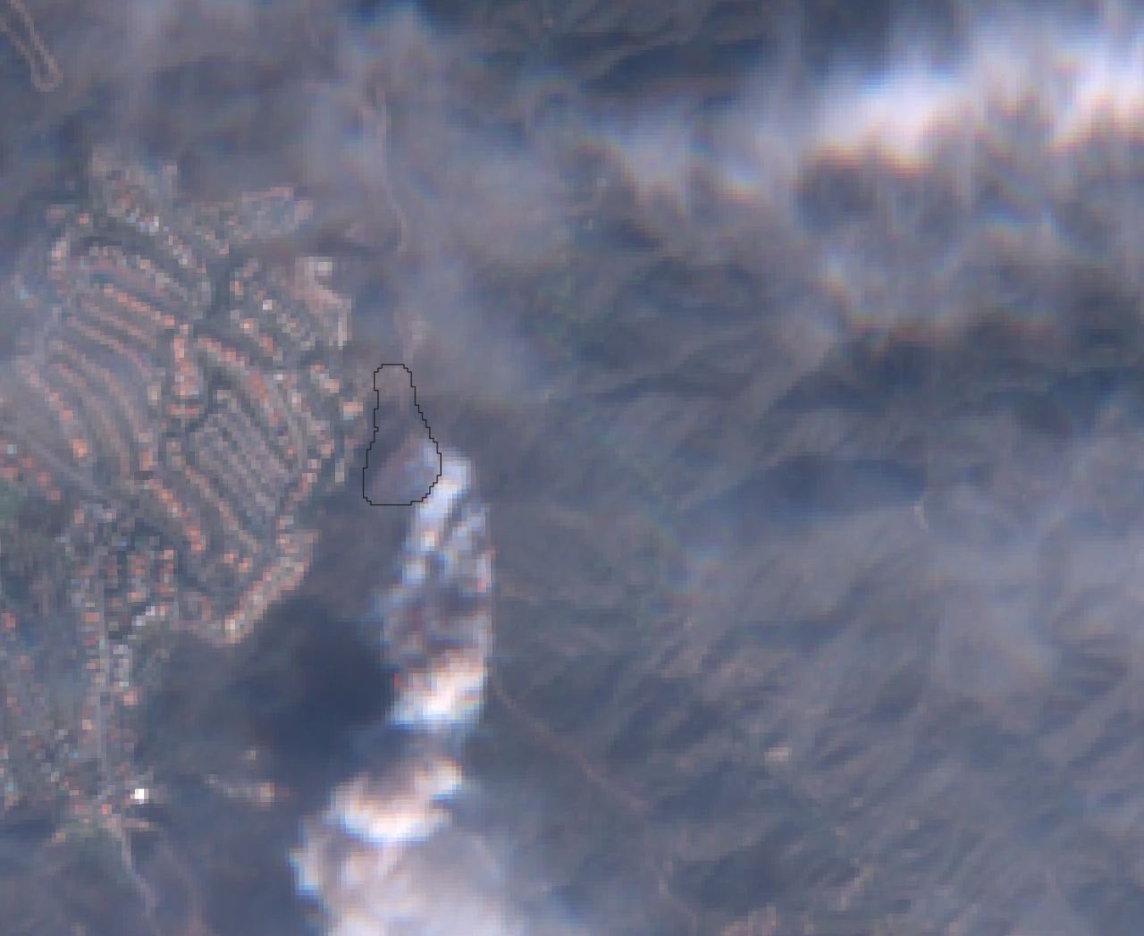 An aerial image shows a burn scar from the New Year's Day fire near Skull Rock on January 1.