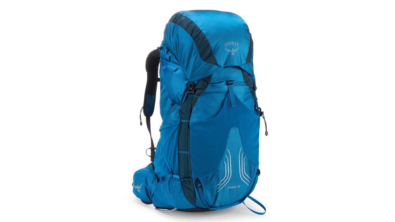 osprey exos 58 men's backpack in blue ribbon