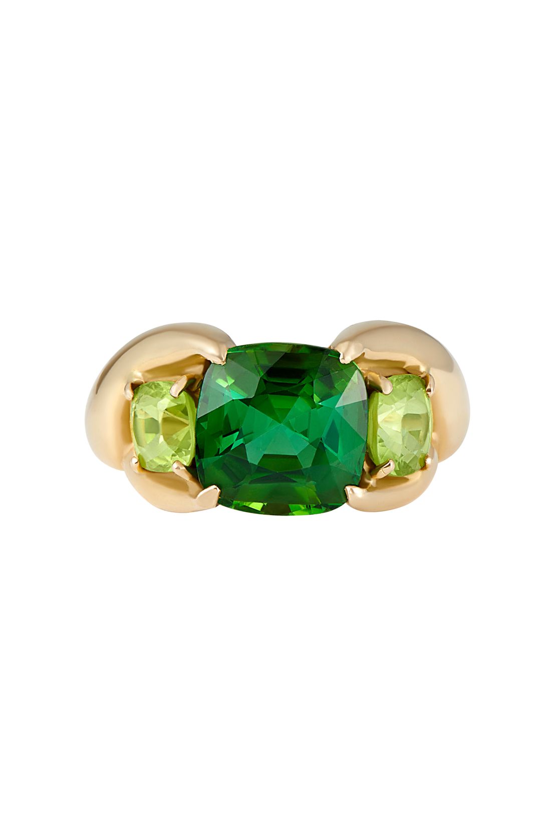 Ouroboros' "Lobsters for Life" ring in 18kt gold set with a bi-chrome cushion cut Afghan tourmaline and cushion cut Burmese peridots (price on application).