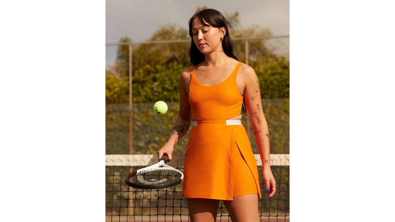 Maxi Dress Women Workout Tennis Dress With Built In Bra Shorts Shoulder  Straps And Pockets Red 