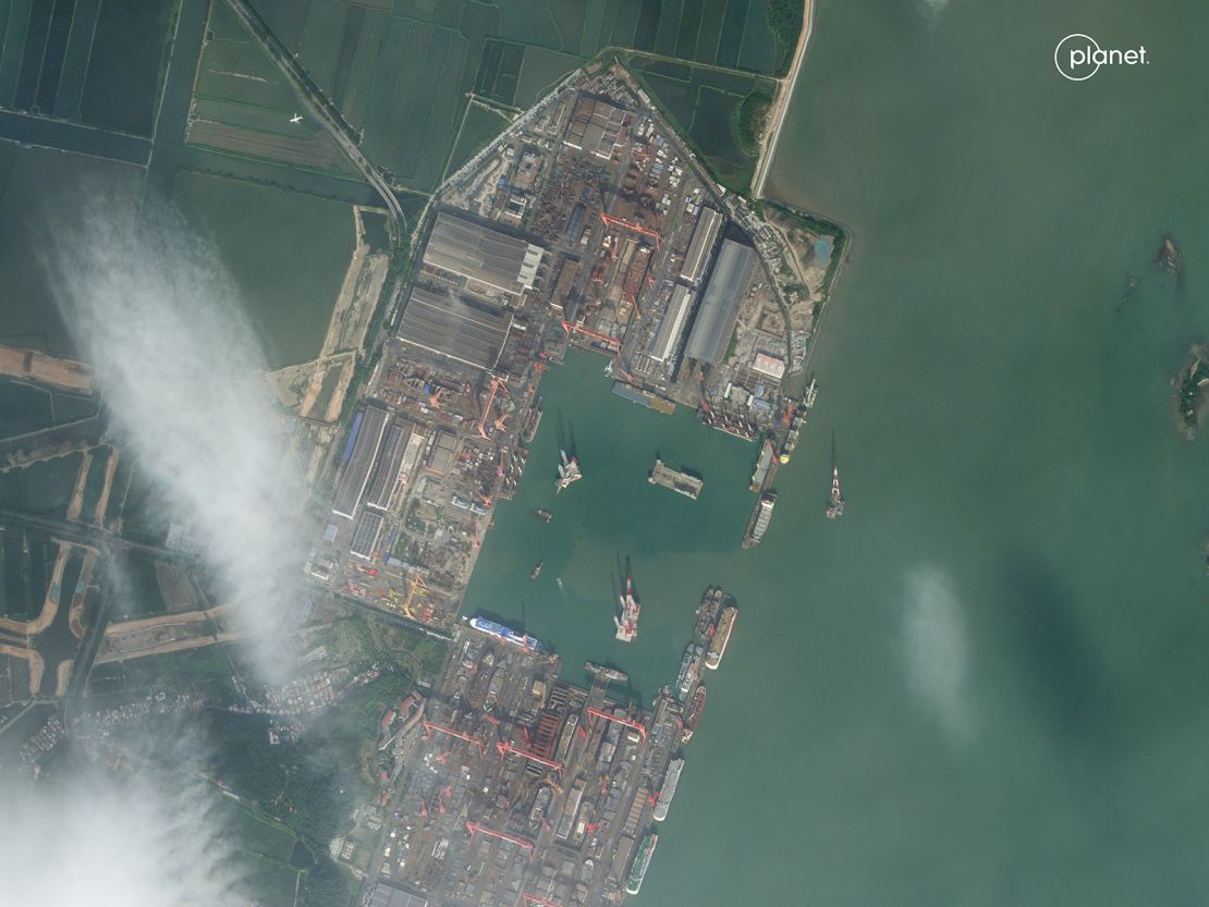 Another view of the satellite images taken on October 23, 2024, showing a potential new class of Chinese aircraft carrier at a shipyard in the southeast of the country.