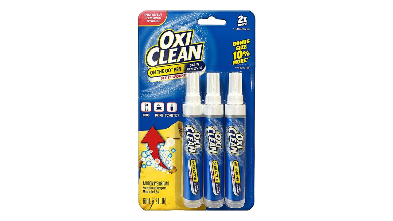 A photo of three packs of OxiClean pens in retail packaging