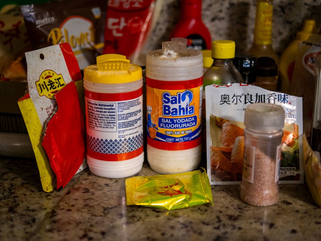 Condiments in the company home of Chinese expats in Monterrey. Zhang says he has enjoyed learning about Mexican cuisine.