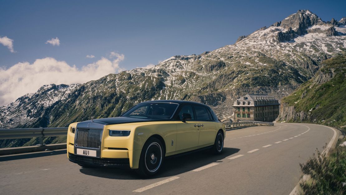 Rolls-Royce Phantom Goldfinger at Furka Pass, in the southern Swiss Alps.