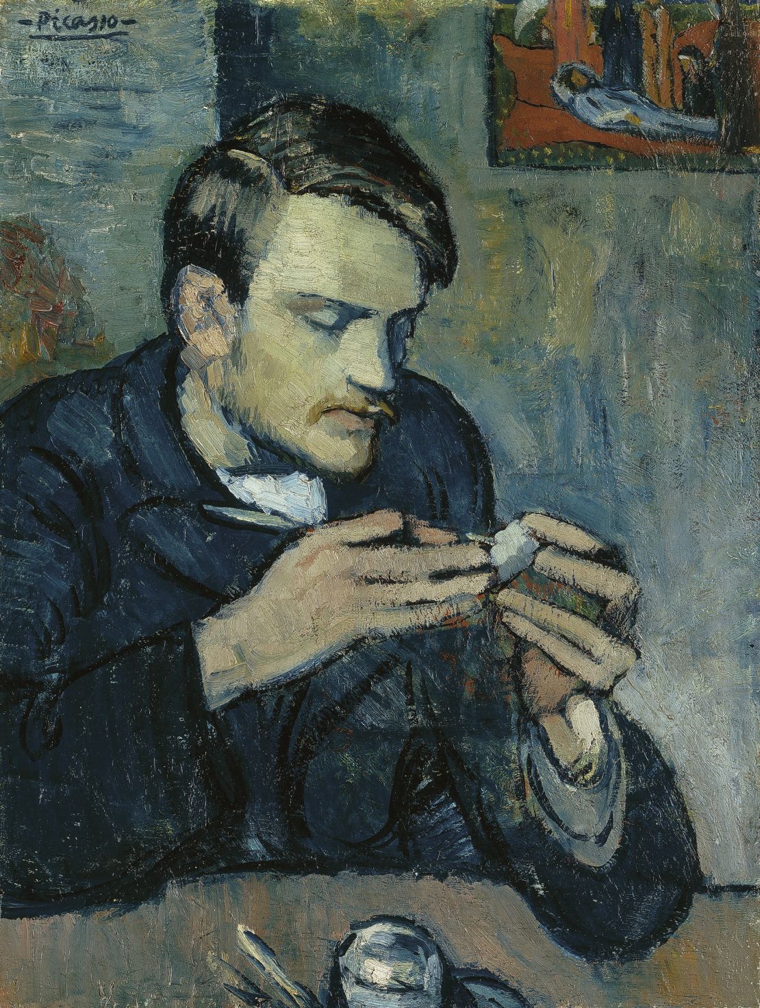 The finished painting is one of the earliest examples from Picasso's famous Blue Period.