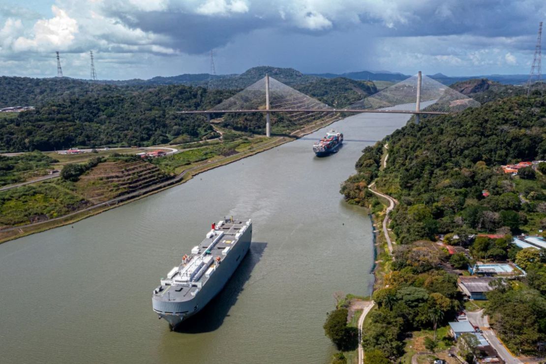 Aerial view of the Panama Canal since December 2022.