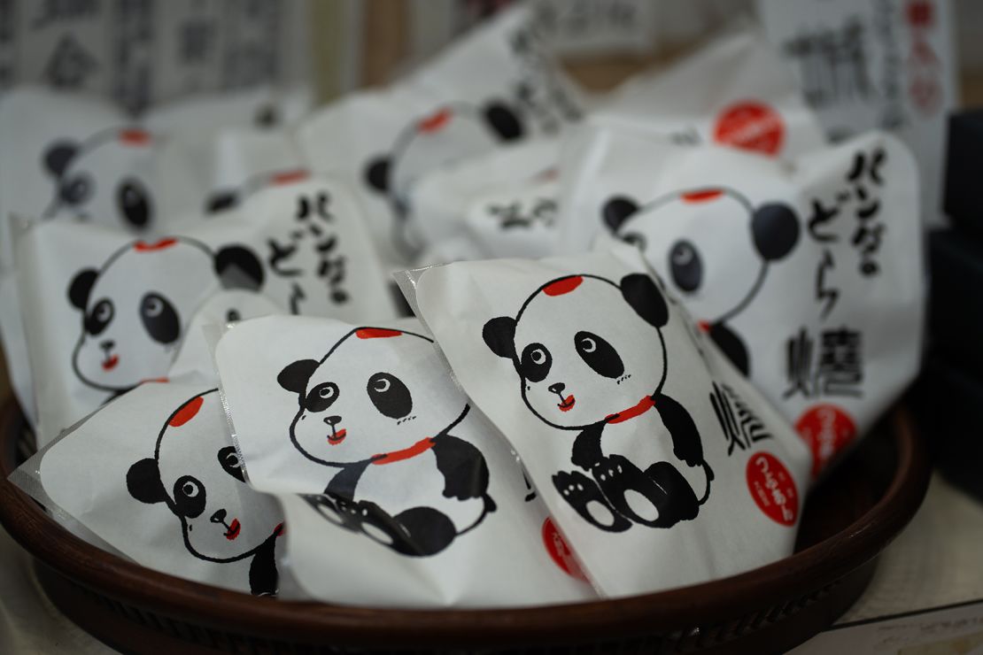 Souvenir shops throughout the town sell panda-themed snacks.