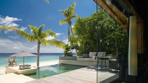 Pool view from a room at the Park Hyatt Maldives.