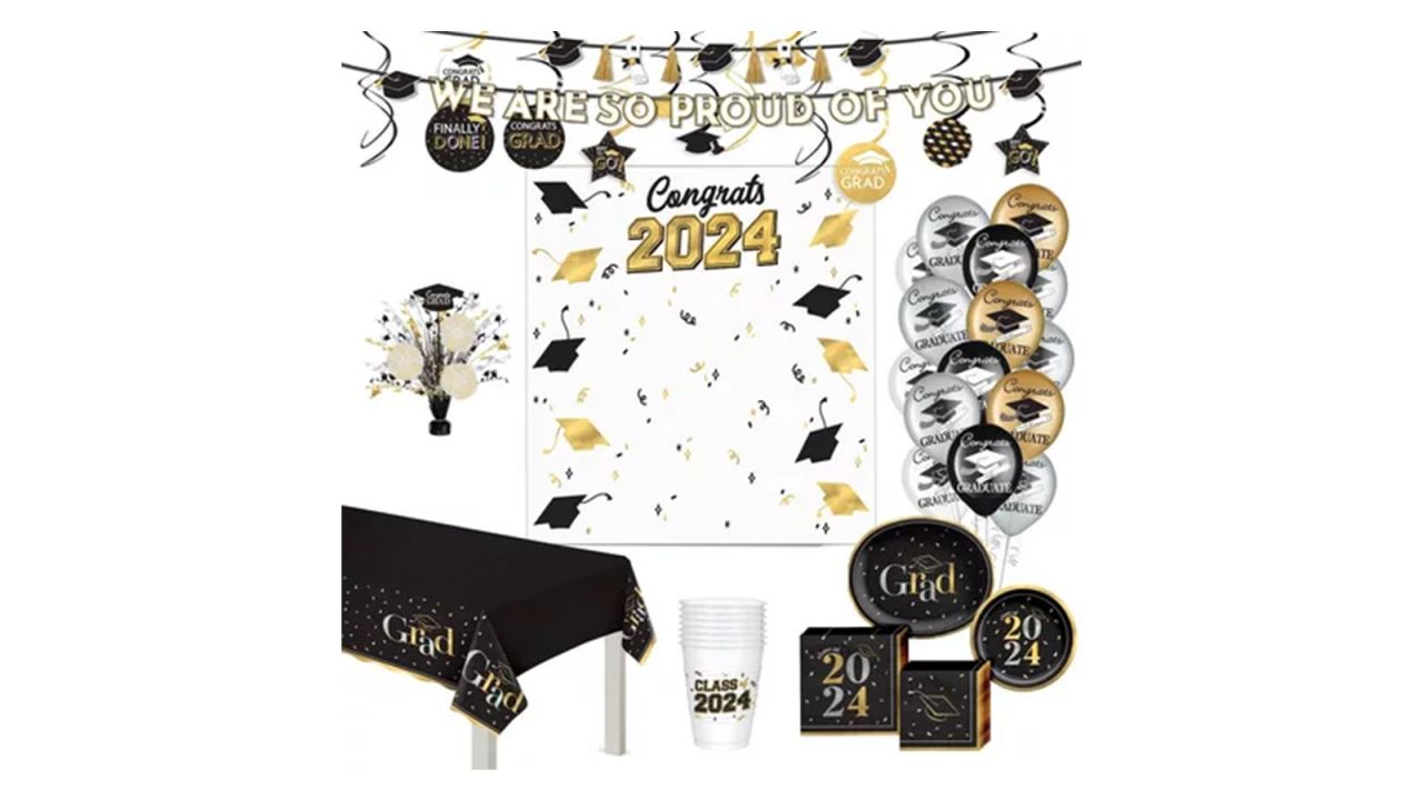 Party City Black, Silver & Gold Celebrate the Grad Party Kit cnnu.jpg