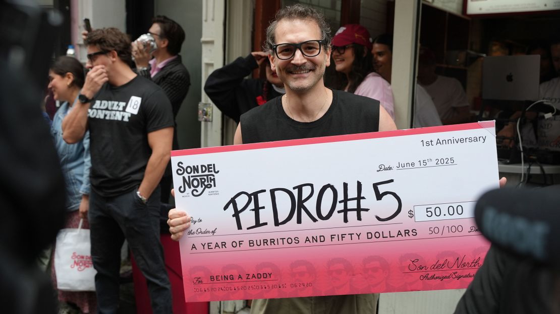 George Gountas at the Son Del North Pedro Pascal lookalike contest in New York City. Gountas, a lighting technician who works for 