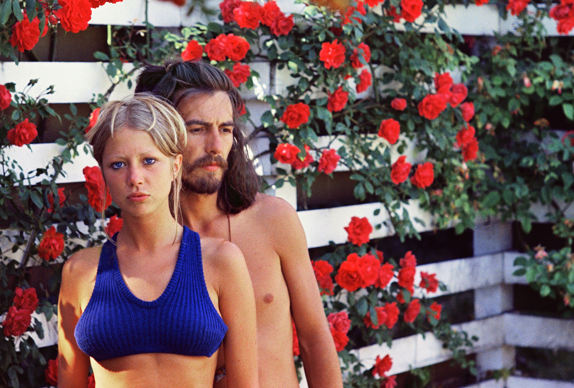 Pattie Boyd (left) and George Harrison (right) in 1968.