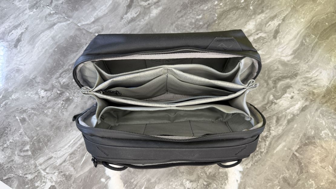 The Peak Design Tech Pouch, open, with nothing in its pockets