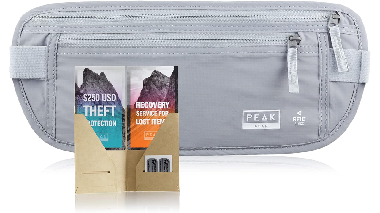 Peak Gear travel belt stock photo