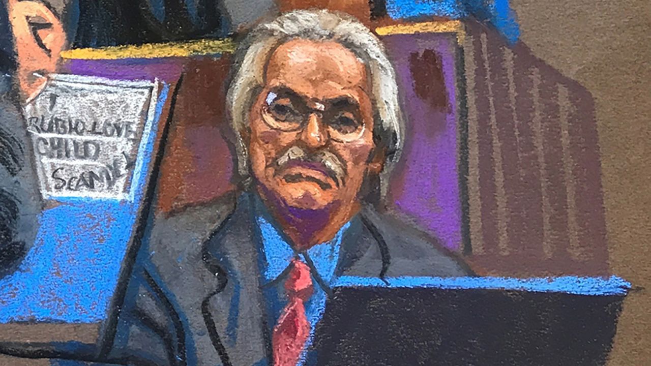 In this sketch from court, David Pecker testifies in Manhattan Criminal Court in New York on Tuesday.