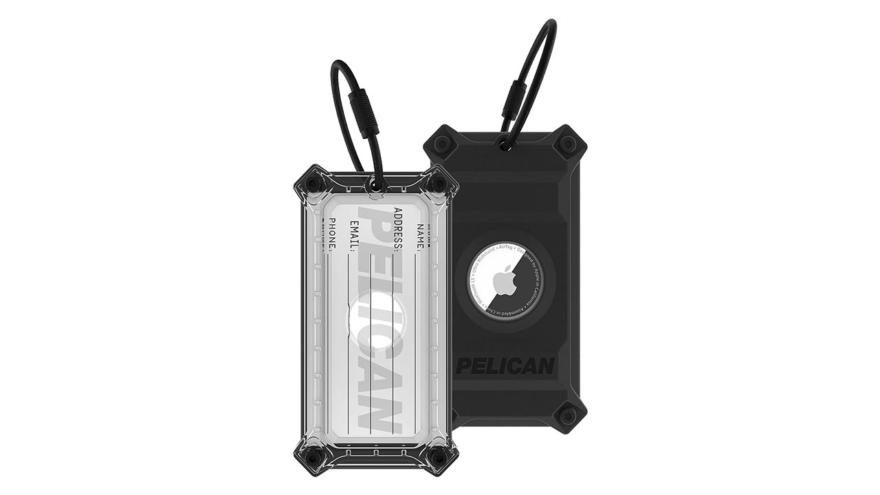 A photo of the Pelican Luggage Tag with an Apple AirTag inside