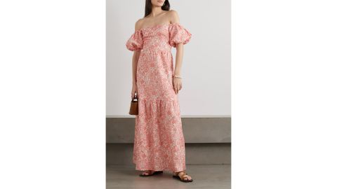 PEONY Off-the-Shoulder Floral Print Linen Maxi Dress