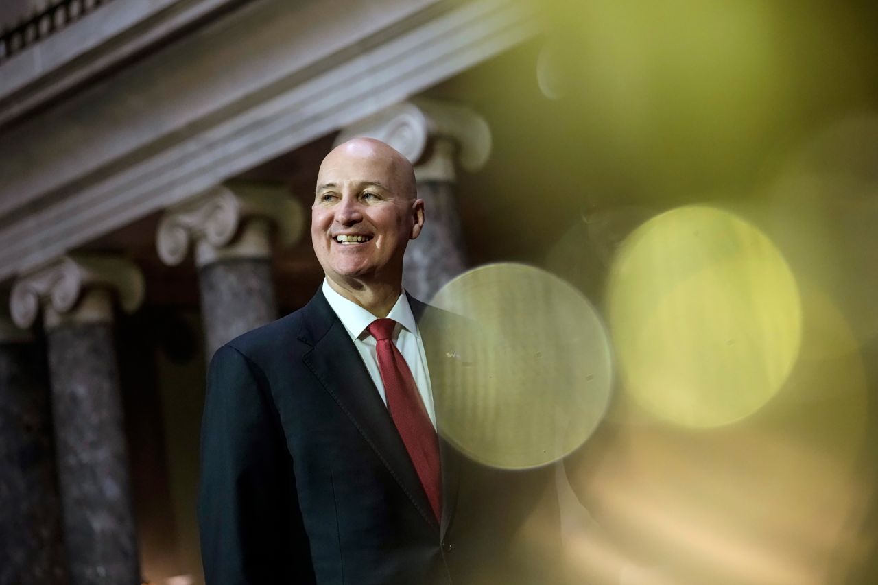 Sen. Pete Ricketts participates in a ceremonial swearing-in in the Old Senate Chamber at the US Capitol January 23, 2023 in Washington, DC. 