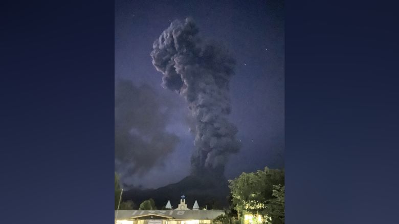 Mount Kanlaon volcano spewing a large plume of ash during an eruption as seen from La Castellana town, Negros Occidental province, Philippines on June 3, 2024.