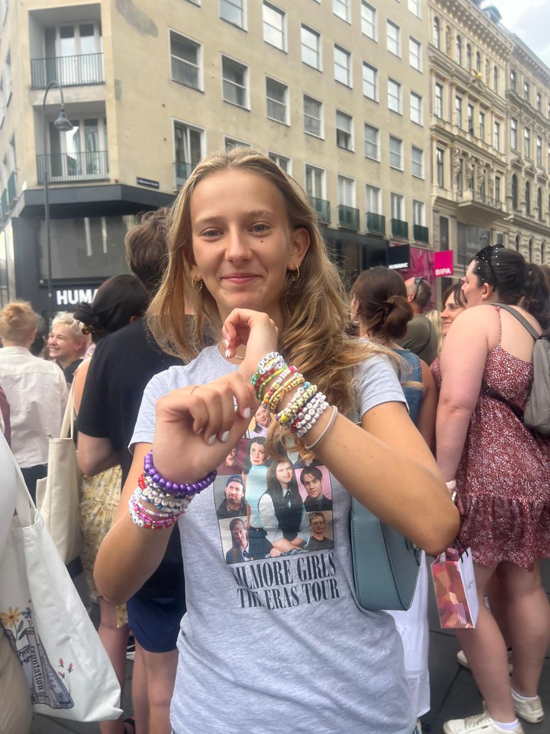 Fourteen-year-old Leni, pictured at a Taylor Swift-themed sing along at the Stephansplatz square, in Vienna, on Thursday.