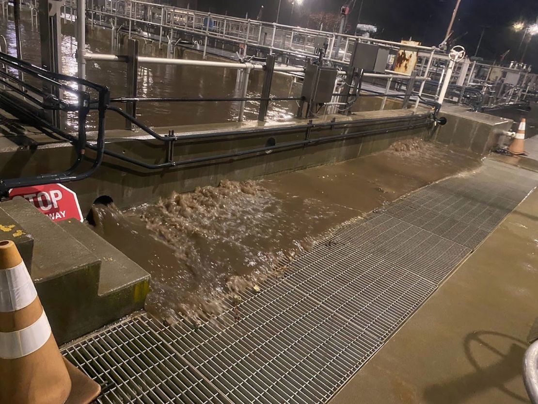 Partially treated wastewater was on the brink of overflowing at Las Virgenes Muncipal Water District’s Tapia Water Reclamation Facility on February 4, 2024.