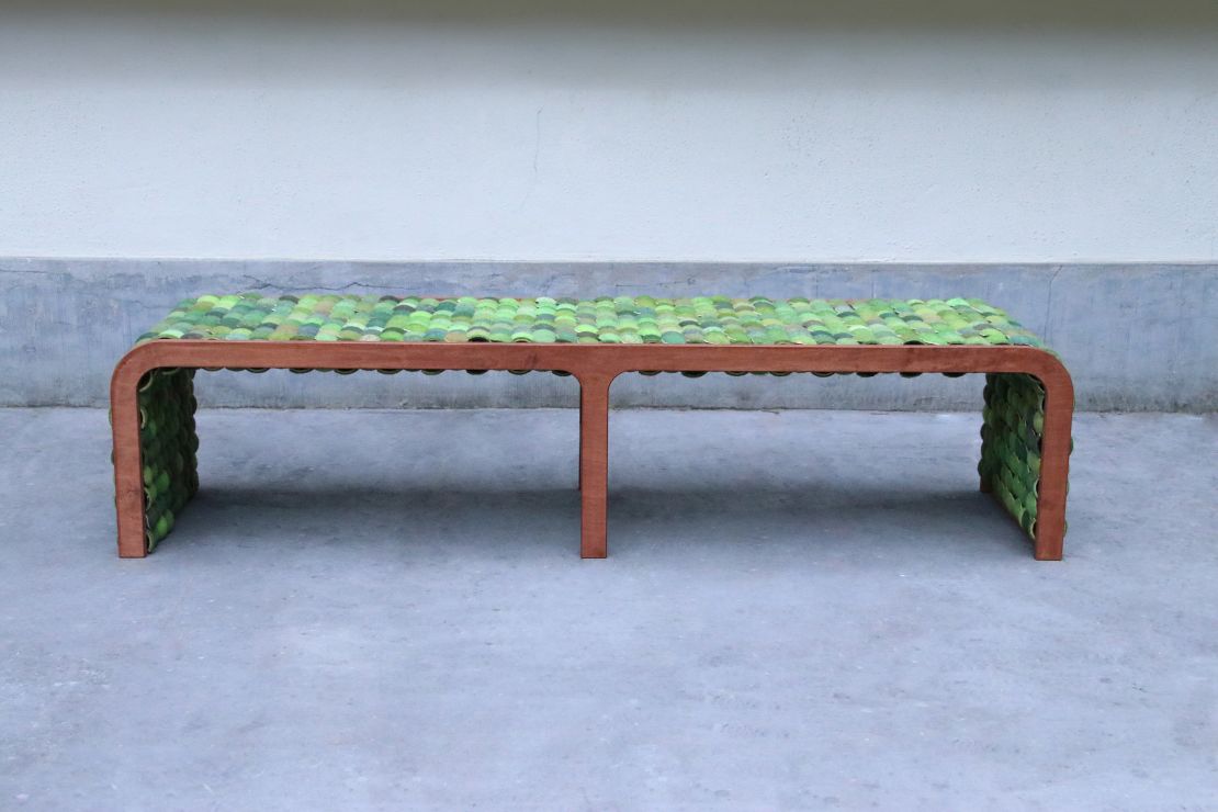 The Sound Bounce benches are made of around 270 tennis balls.