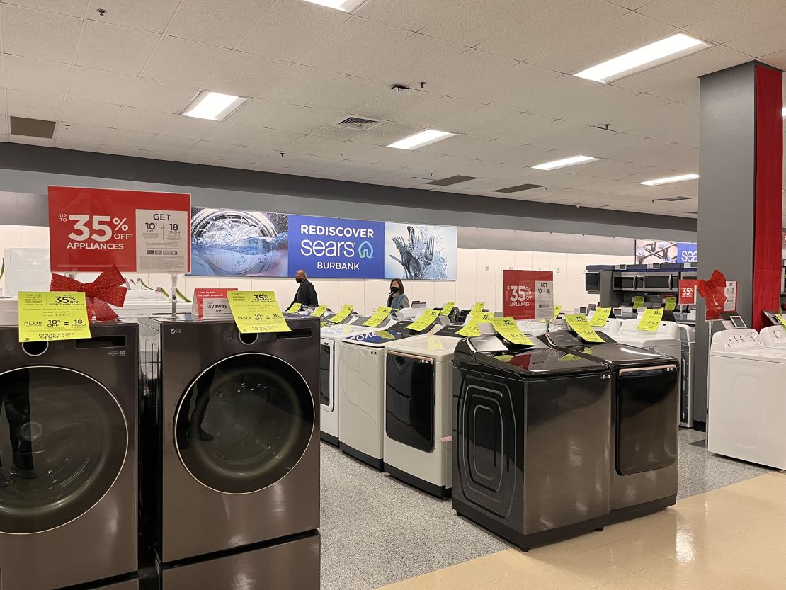 The appliances section at Sears in Burbank, CA advertising discounts on washers and dryers, on December 1.