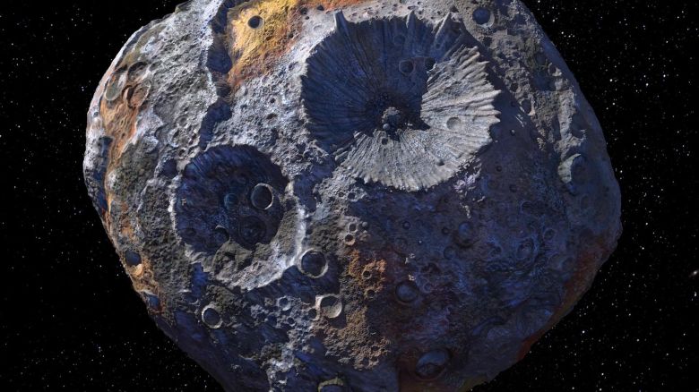 This artist's concept depicts the 140-mile-wide (226-kilometer-wide) asteroid Psyche, which lies in the main asteroid belt between Mars and Jupiter. Psyche is the focal point of NASA's mission of the same name. The Psyche spacecraft is set to launch in August 2022 and arrive at the asteroid in 2026, where it will orbit for 21 months and investigate its composition.

Scientists think that Psyche, unlike most other asteroids that are rocky or icy bodies, is made up of mostly iron and nickel â similar to the Earth's core. Exploring the asteroid could give valuable insight into how our own planet and others formed. The Psyche team will use a magnetometer to measure the asteroid's magnetic field. A multispectral imager will capture images of the surface, as well as data about the Psyche's composition and topography. Spectrometers will analyze the neutrons and gamma rays coming from the surface to reveal the elements that make up the asteroid itself.