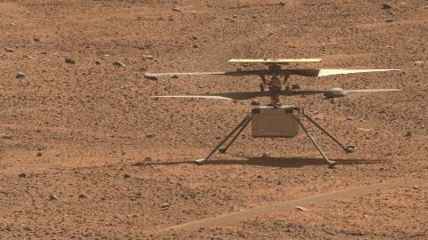 This view of NASAâs Ingenuity Mars Helicopter was generated using data collected by the Mastcam-Z instrument aboard the agencyâs Perseverance Mars rover on Aug. 2, 2023, the 871st Martian day, or sol, of the mission. The image was taken a day before the rotorcraftâs 54th flight, and about a week and a half after Flight 53, which was cut short by an unexpected landing.