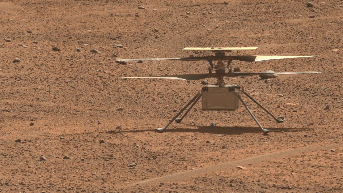 The Ingenuity helicopter, seen here on Mars in an image taken by the Perseverance rover on August 2, 2023, has flown for the last time.