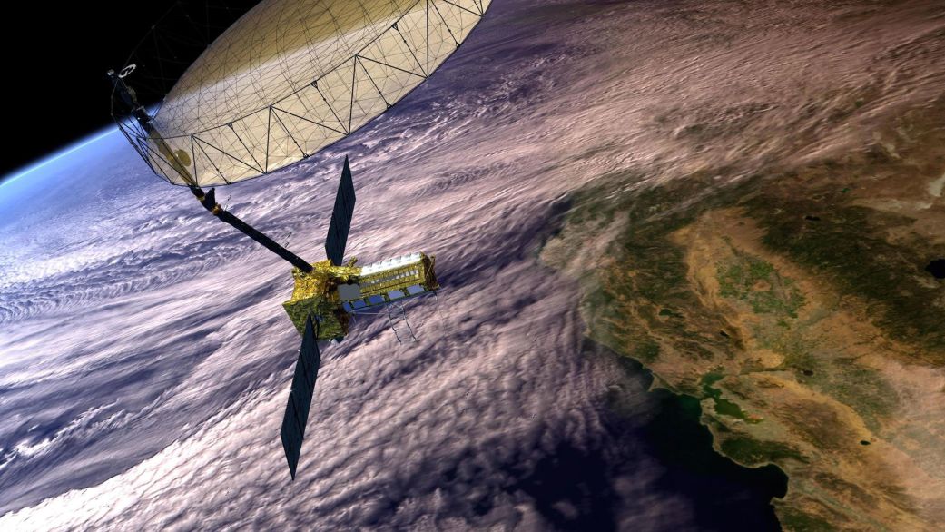 This artist's concept depicts the NISAR satellite in orbit over central and Northern California.