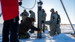 The IceNode robot, designed to study ice and ocean
properties in a changing Arctic environment, deployed at
Ice Camp Whale during Operation Ice Camp (ICE CAMP)
2024. ICE CAMP is a three-week operation run by the
Navy's Arctic Submarine Laboratory (ASL) that allows the
Navy to assess its operational readiness in the Arctic,
increase experience in the region, advance
understanding of the Arctic environment, and continue
to develop relationships with other services, allies, and
partner organizations. Capable of sustained operations
below the ice, IceNode can support tasks for Navy
operations and gather data to improve predictions for
sea-ice extent in a warming environment
(see: climate.nasa.gov/vital-signs/arctic-sea-ice). This
work was funded by NASA’s Jet Propulsion Laboratory,
which is managed for the agency by Caltech. This work
was supported by the U.S. Navy’s Arctic Submarine Lab
(ASL), with acknowledgement to the field team who
assisted deployment and recovery of the robot