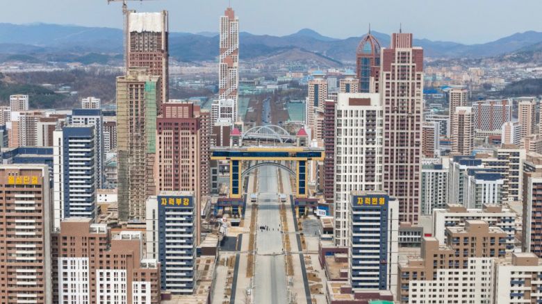 This picture released by North Korea's official Korean Central News Agency shows Hwasong, the new high-rise neighborhood being constructed in Pyongyang, North Korea.