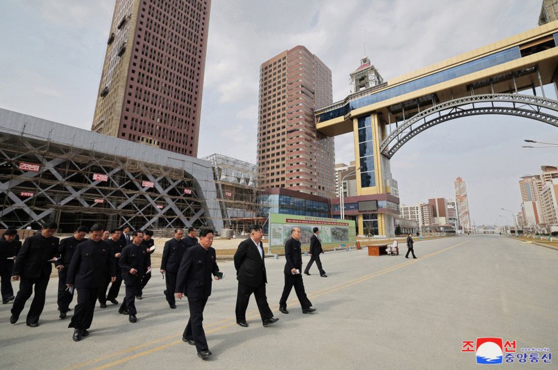 A picture released by North Korea's state news agency KCNA shows the country's leader Kim Jong Un visiting Hwasong on Saturday.