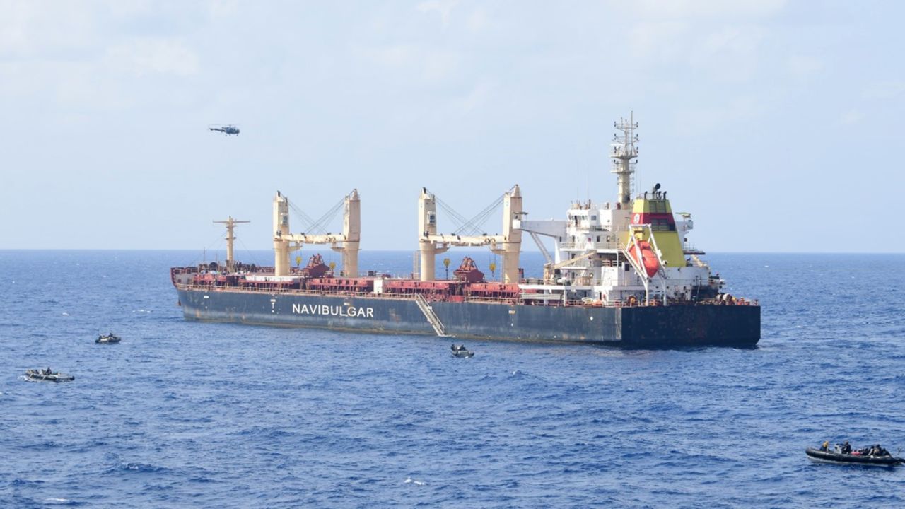 Anti-piracy operation against pirate ship MV Ruen by Indian navy.