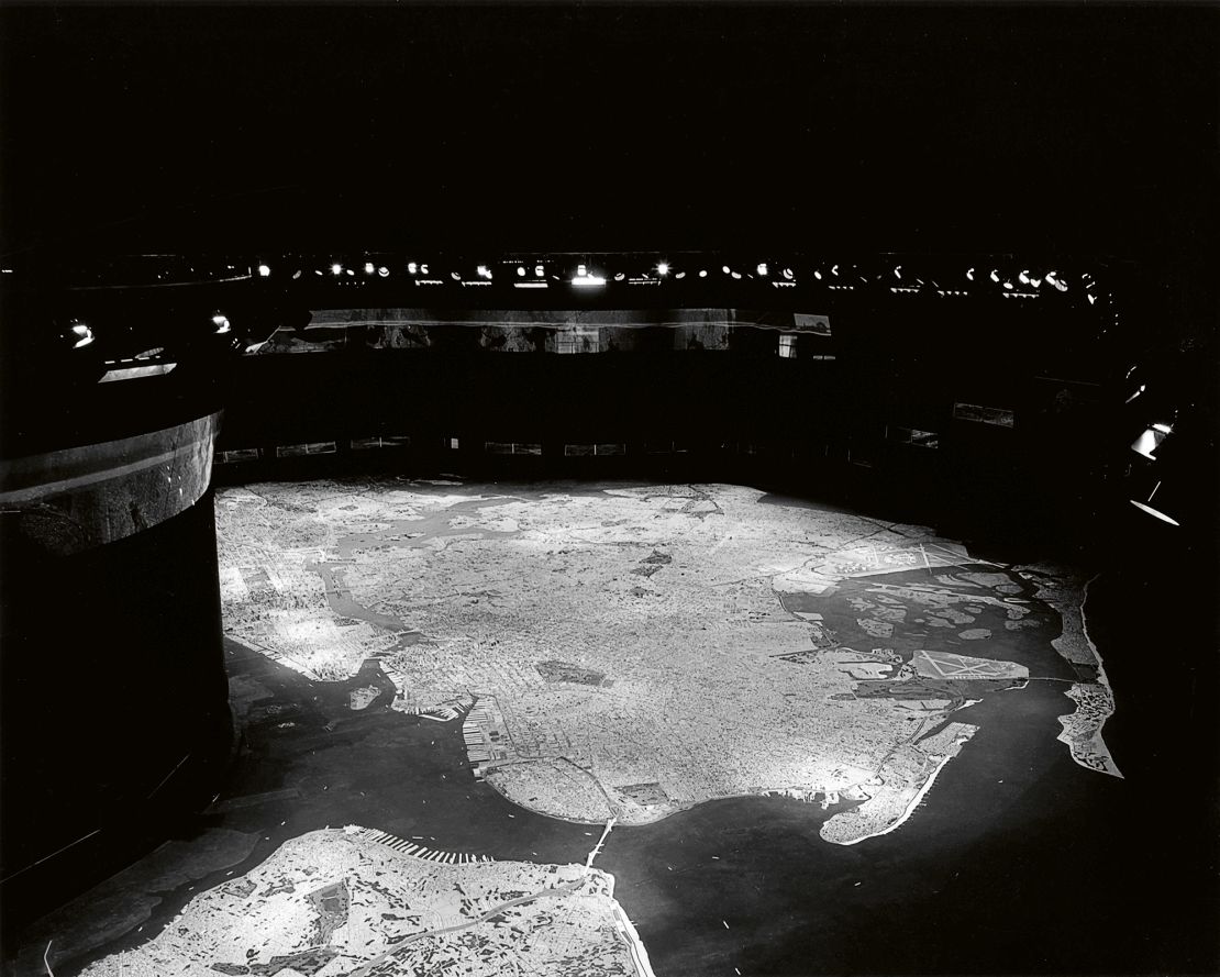 An aerial view of "The Panorama of the City of New York" when it was originally built in 1964. The Queens Museum, founded in 1972, used to be the New York City Building, which was the City's official pavilion during the 1964-65 World's Fair.