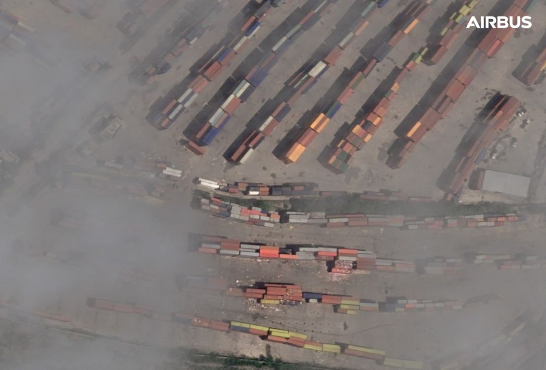 A satellite image shows the aftermath of the port breach in Haiti.