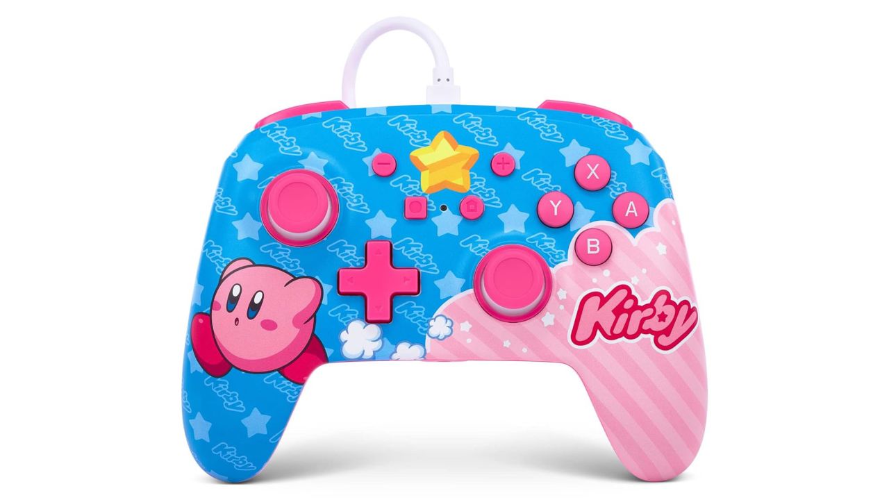 PowerA Enhanced Wired Controller for Nintendo Switch Kirby against a white background