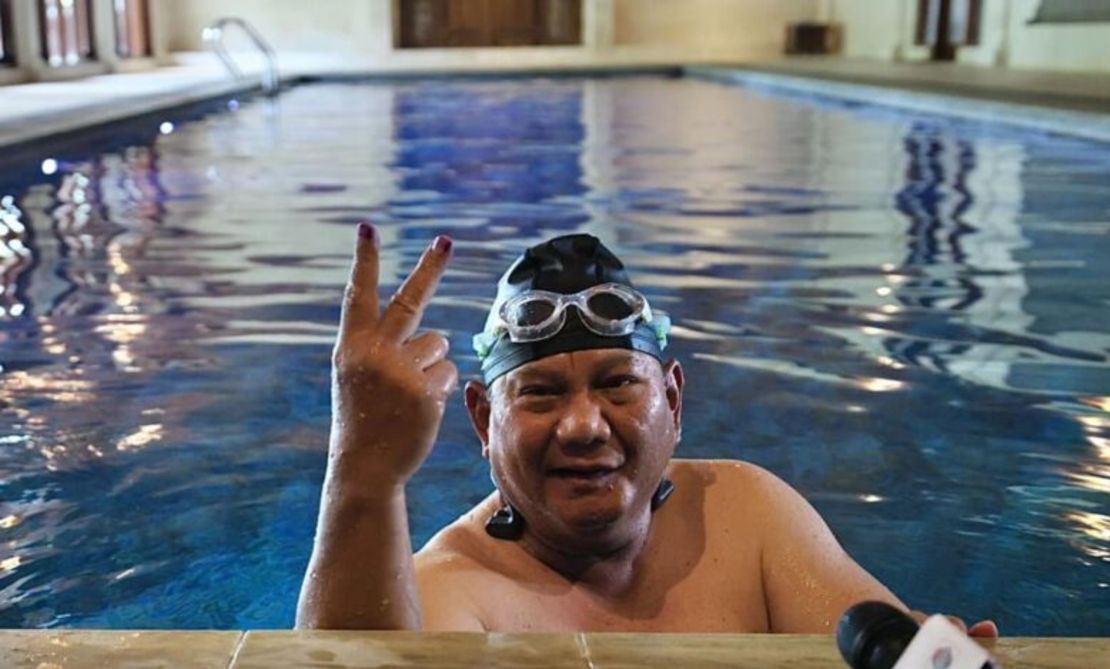 Prabowo Subianto in the pool, at his mansion in South Jakarta. 