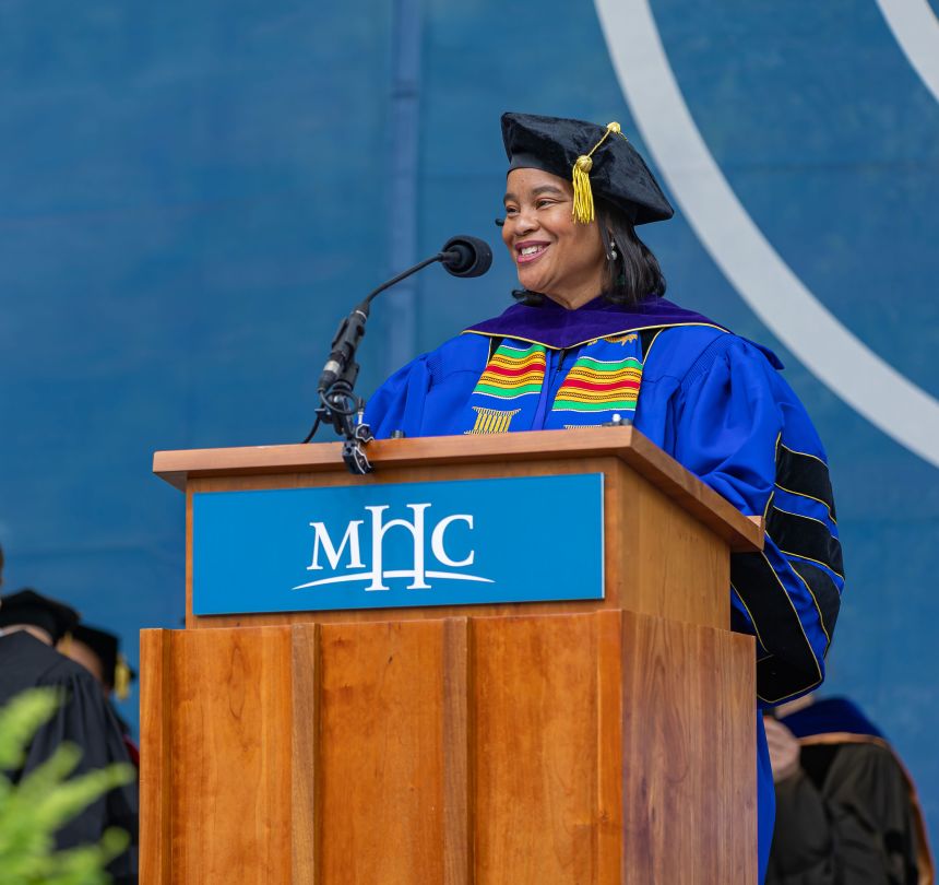 Mount Holyoke College President Danielle Holley speaks at commencement in May.