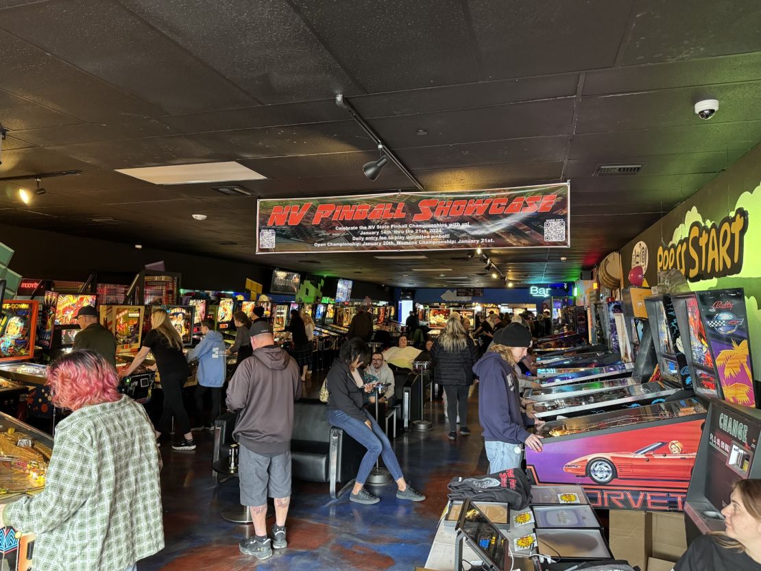 People play video games and converse inside the Press Start bar and arcade in Reno, Nevada, on January 14, 2024.