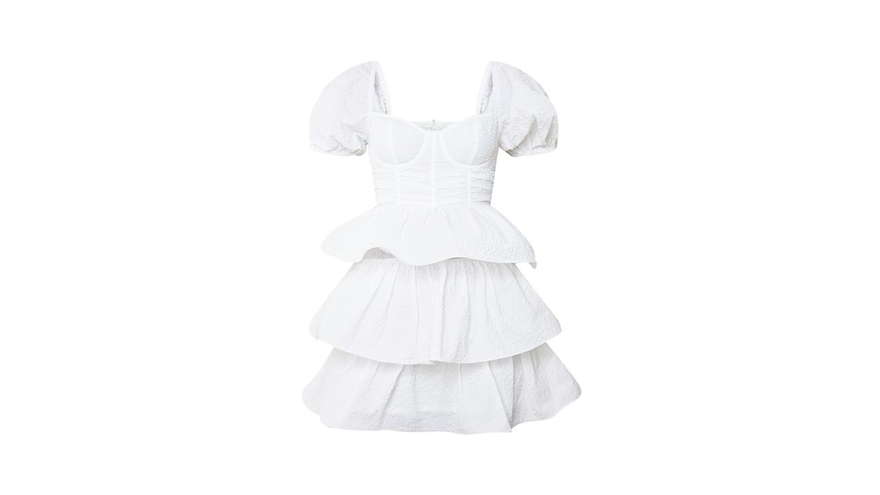 Pretty Little Thing White Crinkle Cup Detail Tiered Skirt Skater Dress cnnu.jpg