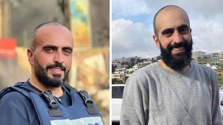 A photo of journalist Amir Abu Aram before and after his release.