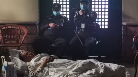 Prominent Chinese virologist Zhang Yongzhen pictured sleeping outside his lab at the Shanghai Public Health Clinical Center in this image shared on social media.