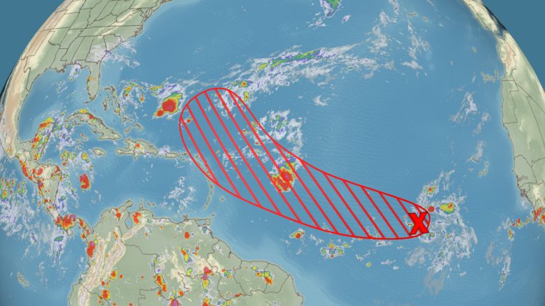 The next tropical depression or storm is likely to form this week in the red highlighted area on the map.
