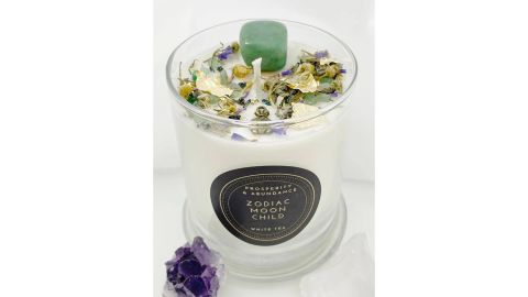 ZodiacMoonChild Prosperity & Abundance White Tea Crystal Candle