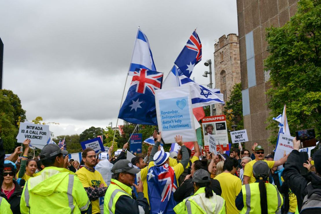 Pro-Israeli protesters stage a counter-rally at the University of Sydney on Friday, May 3, 2024.