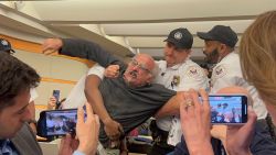 Protester and independent journalist Sam Husseini is removed from Secretary of State Antony Blinken’s press conference at the State Department building in Washington, DC, on Thursday, January 16, 2025, after repeatedly interrupting Blinken.